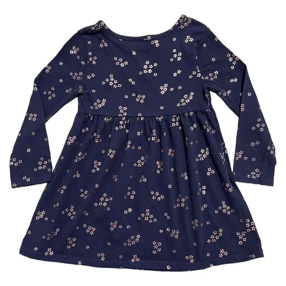 Old Navy 3T Navy Blue & Gold Metallic Stars Dress